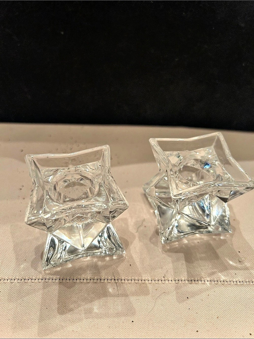 Clear Star-shaped Faceted Glass Candle Holders Set of 2
